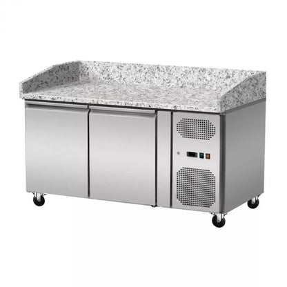 Pizzakühltisch 2-türig, rosa-graue Granitoberfläche 151x80x86cm