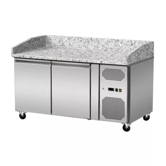 Pizzakühltisch 2-türig, rosa-graue Granitoberfläche 151x80x86cm