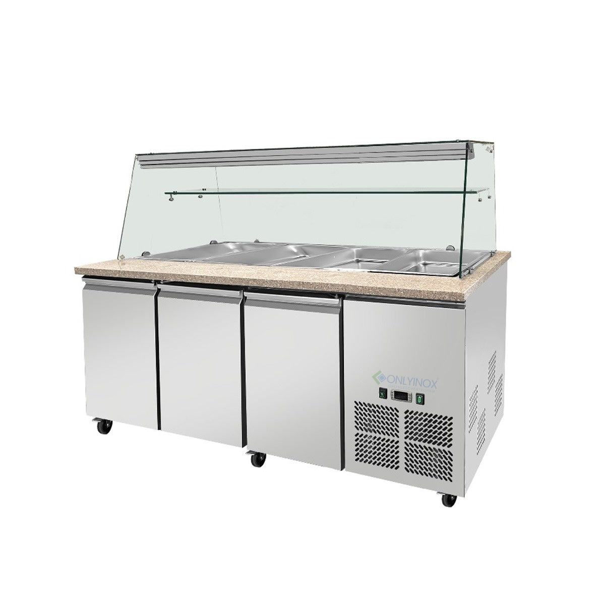 Salatvitrine / Salattheke rosa-grauer Granit, mit Verkleidung, LED-Beleuchtung 1880x820x850 mm